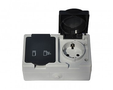 Блок розетка+розетка вологозахищені, IP 54 (5/50), Elbrus GISelt (00000112062)