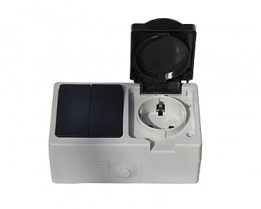 Блок вимикач 2-й + розетка вологозахищені, IP 54 (5/50), Elbrus GISelt (00000112061)