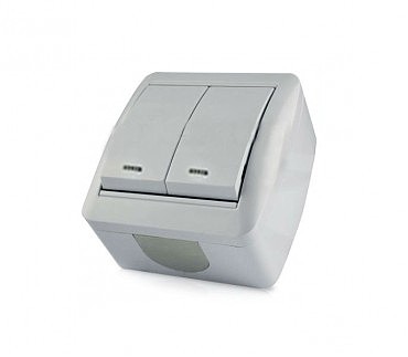 Вимикач 2-й зовнішній з підсвічуванням IP-44 (10/120), Viktori GISelt (00000112117)