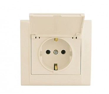 РОЗЕТКА  С ЗАЗЕМЛЕНИЕМ  И КРЫШКОЙ  КРЕМ (00000102226)