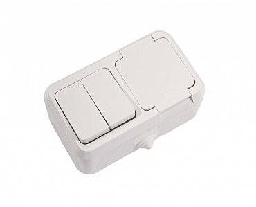 Выкл 2 + Роз.  с з/к с крышкой откр. бел. IP44 MAKEL (6 шт.) (00000013239)