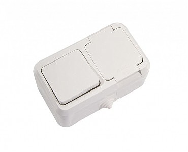 Выкл 1 + Роз.  с з/к с крышкой откр. бел. IP44 MAKEL (6шт.) (00000013240)