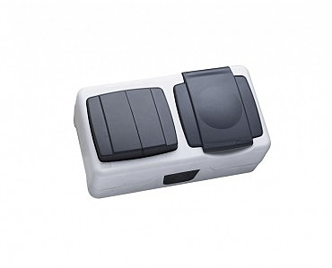 Выкл. двухклавишный + розетка с крышкой (6 шт.) MAKEL (00000013860)