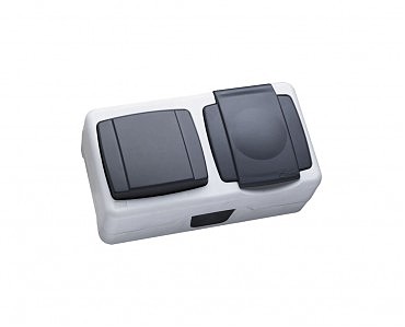 Выкл 1 + Роз.  с з/к с крышкой откр. сер. IP44 MAKEL (6 шт.) (00000004216)