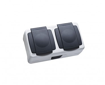 Розетка 2 с з/к с крыш. сер. IP44 MAKEL (10 шт.) (00000004047)