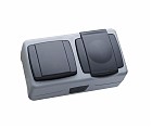 Выкл 2 + Роз.  с з/к с крышкой откр. серый IP55 MAKEL (6 шт.)