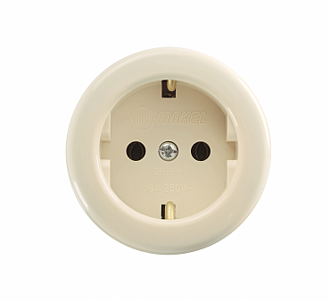 Розетка відкритої установки з заземленням Makel КРЕМ ( керамика)  (30) (00000030795)