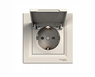 Розетка с з/к с крышкой Asfora крем (10 шт.) (00000005050)