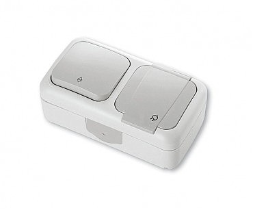 Вимикач прохідний + Розетка із з/к зовнішні PALMIYE ViKo сер (00000102143)