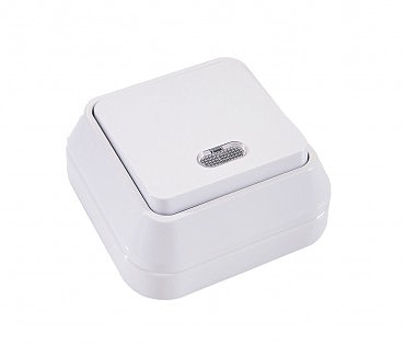 Вимикач 1кл з підсвідкою білий ІР-20  MAKEL (10/100), шт (00000107487)