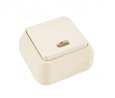 Вимикач 1кл з підсвідкою кремовий ІР-20  MAKEL (10/100), шт (00000107489)