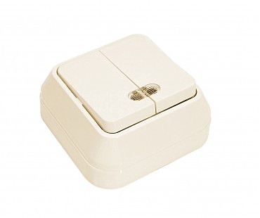 Вимикач 2кл з підсвідкою кремовий ІР-20  MAKEL (10/100), шт (00000107490)