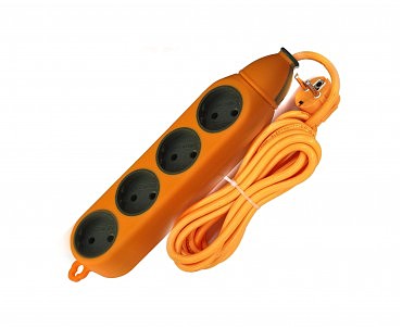 Подовжувач 4 гнізда, двостороння колодка без з/к, помаранчева, ударостійка, 2 метри (00000115019)